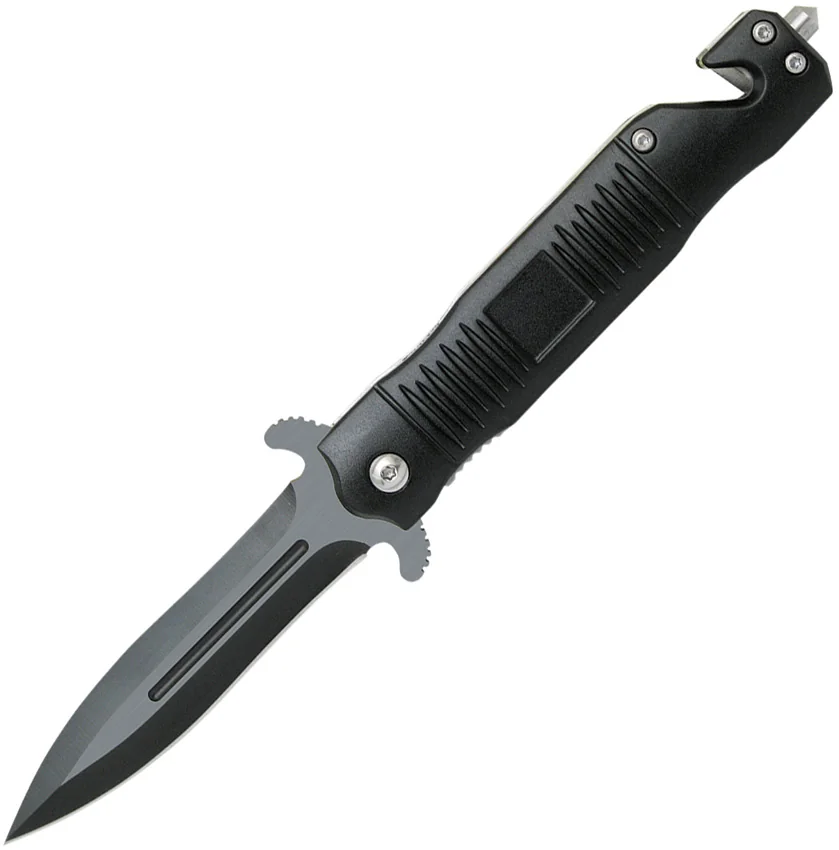 ABKT Elite Folder Dagger Spring Assisted Knife Black Aluminum (3.25" Black)