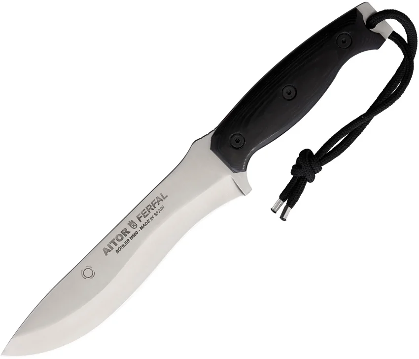 Aitor Ferfal Fixed Blade Knife Black Canvas Micarta (7" Satin N690)
