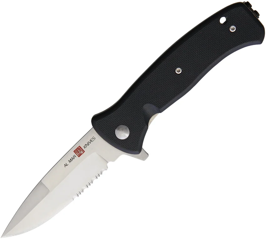 Al Mar Mini SERE 2020 Spring Assisted Knife Black G-10 (3" Satin Serr)