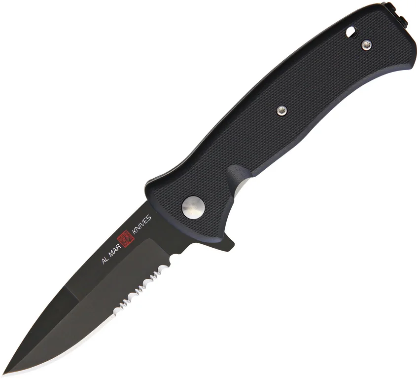 Al Mar Mini SERE 2020 Spring Assisted Knife Black G-10 (3" Black Serr)