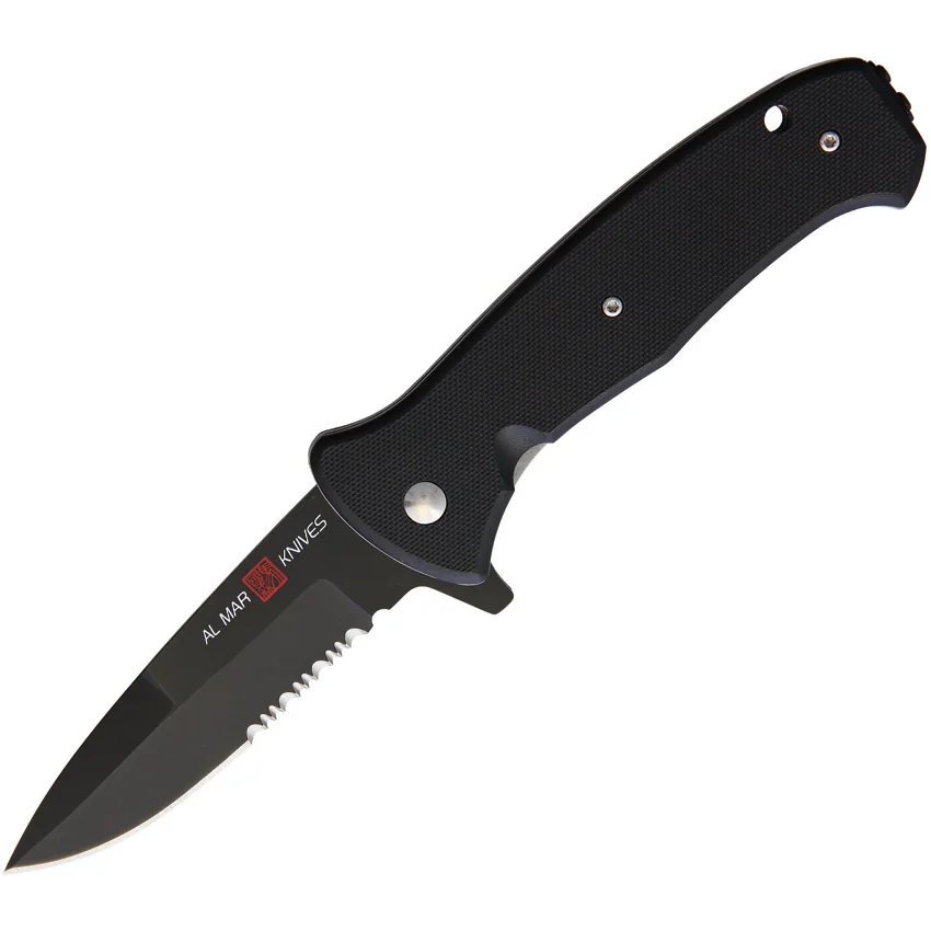 Al Mar SERE 2020 Spring Assisted Knife Black G-10 (3.6" Black Serr)