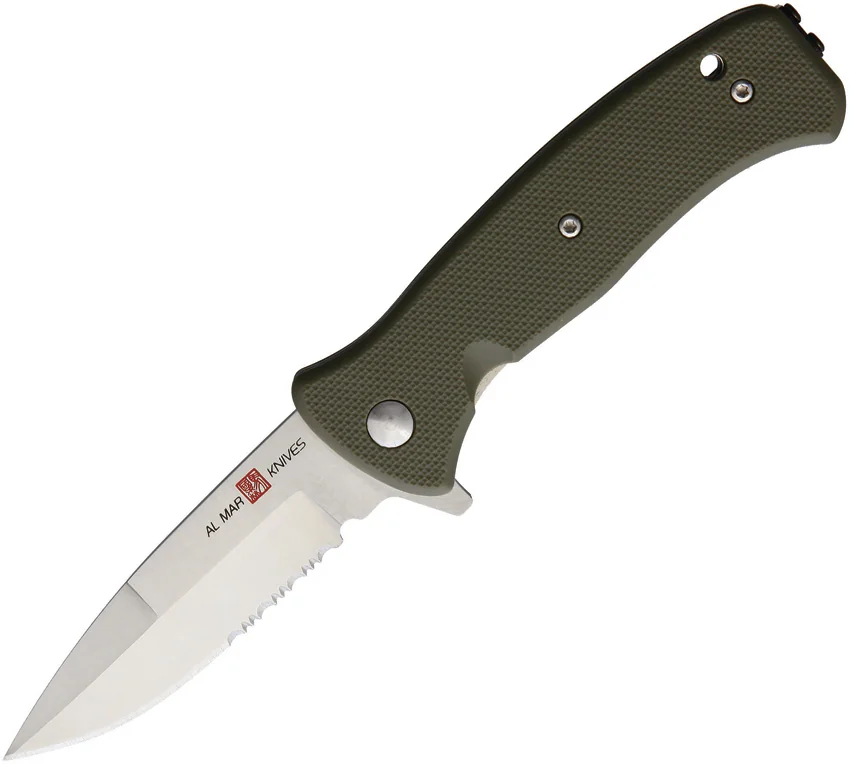 Al Mar Mini SERE 2020 Spring Assisted Knife OD Green GFN (3" Satin Serr)