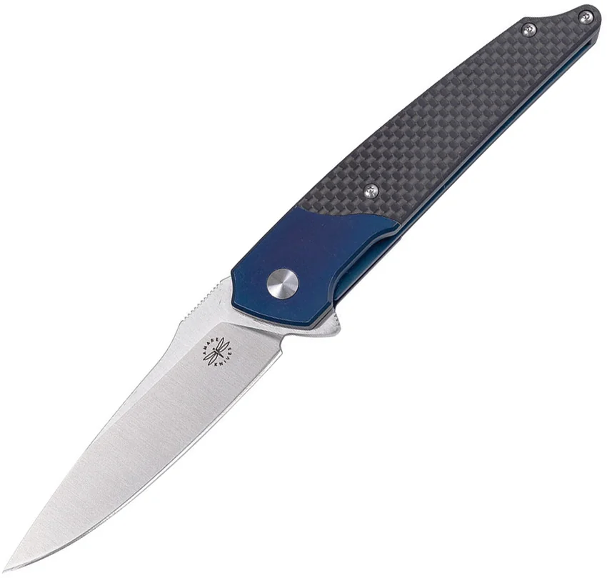 Amare Knives Pocket Peak Liner Lock Knife Blue/Carbon Fiber (3.5" Satin)