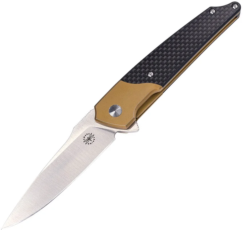 Amare Knives Pocket Peak Liner Lock Knife Gold/Carbon Fiber (3.5" Satin)