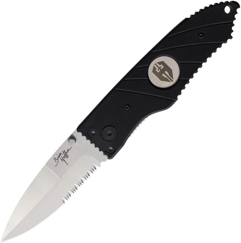 Hoffner Knives Liner Lock Knife Black G-10 (3.5" BB Serr)