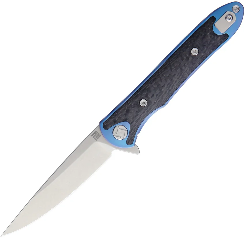 Artisan Cutlery Shark Frame Lock Knife CF/Blue Ti (3" Stonewash) 1707GS-BU