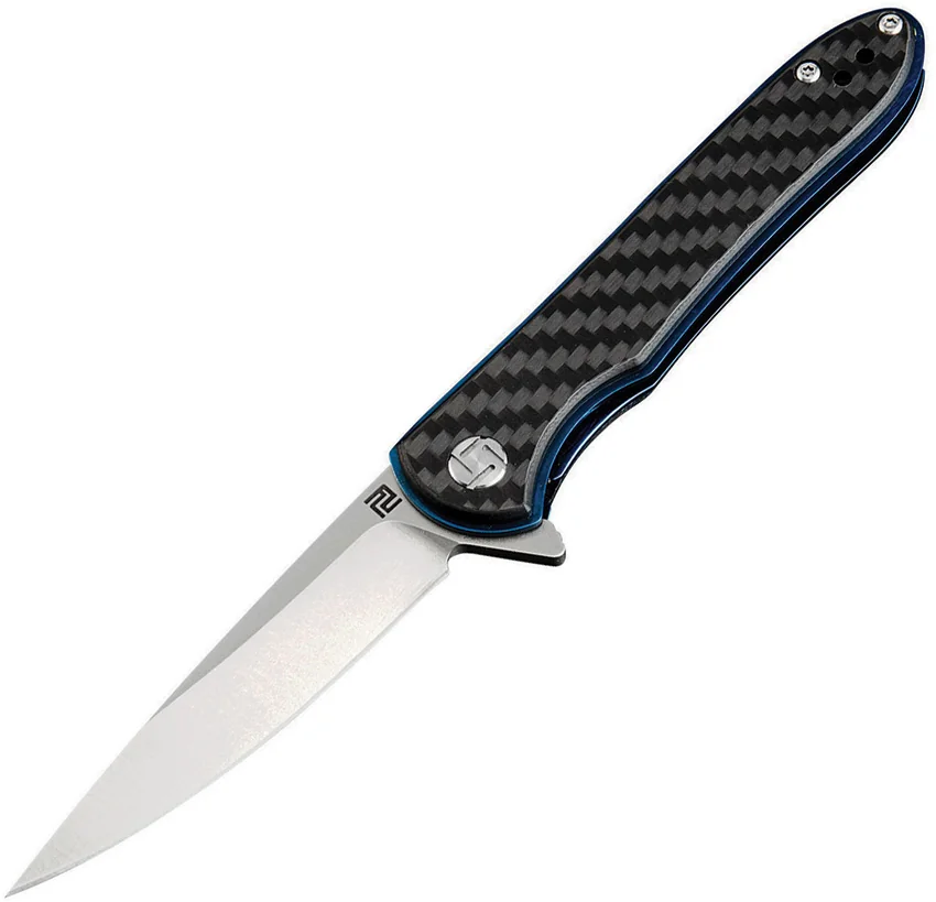 Artisan Cutlery Small Shark Liner Lock Knife Black Carbon Fiber (3" Stonewash)