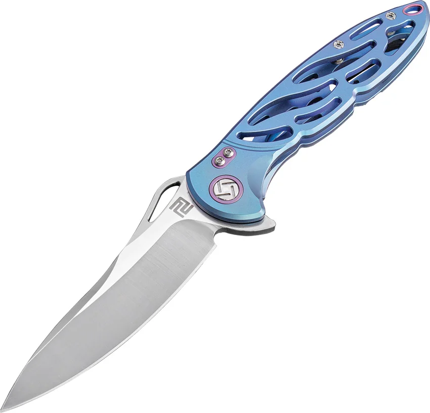 Artisan Cutlery Hoverwing Frame Lock Knife Blue Titanium (3.75" Satin S35VN)