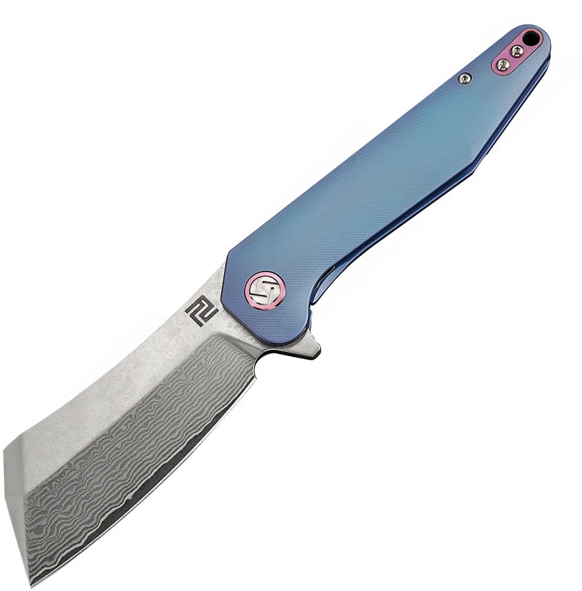 Artisan Cutlery Osprey Liner Lock Knife Blue Titanium (3.6" Damascus)