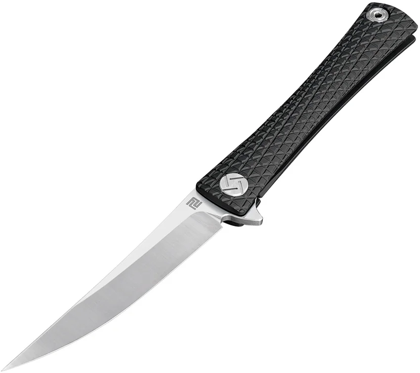 Artisan Cutlery S Waistline Frame Lock Knife Black Titanium (4" Satin M390)