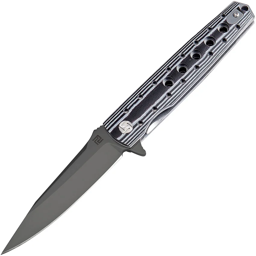 Artisan Cutlery Virginia Liner Lock Knife Smooth Black/White G-10 (3.8" Black)