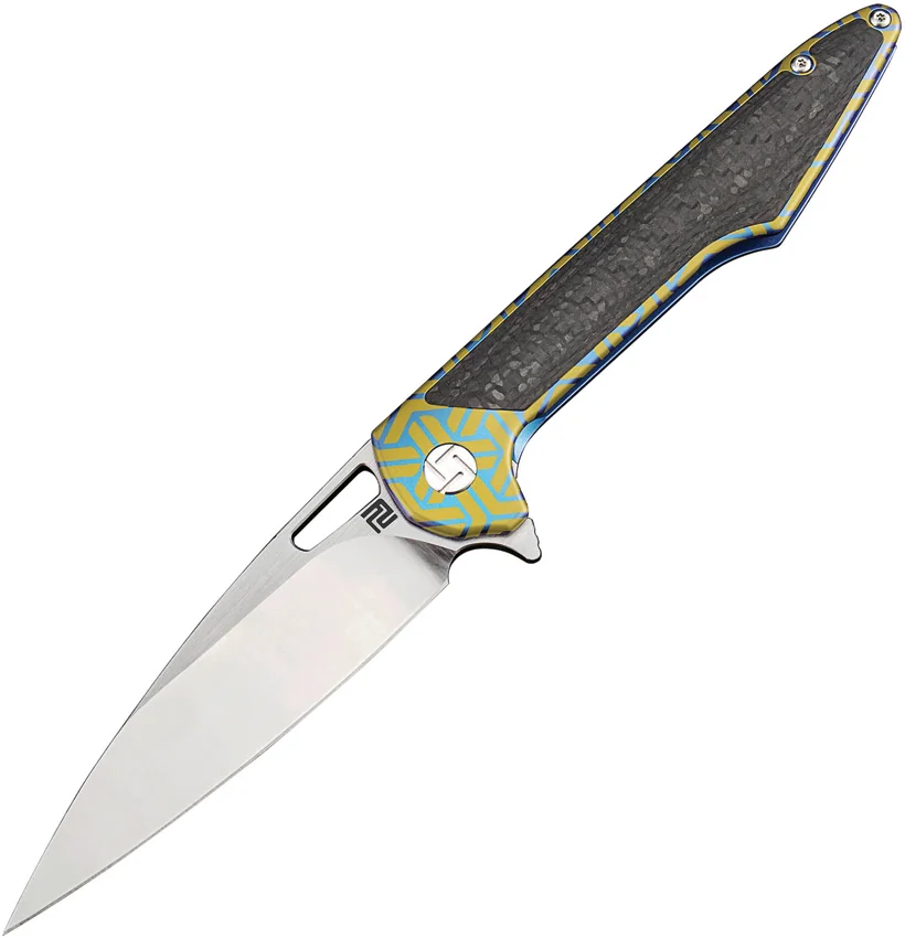 Artisan Cutlery Archaeo Frame Lock Flipper Knife Green/Blue Ti/CF (3.75" Satin)