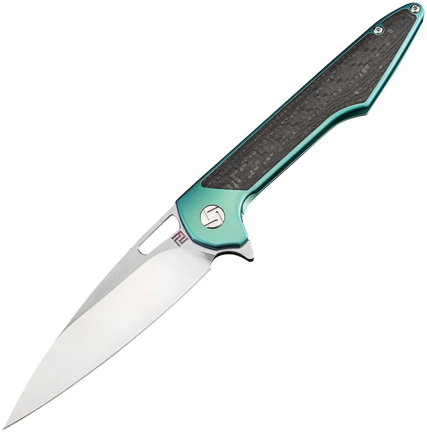 Artisan Cutlery Archaeo Frame Lock Flipper Knife Green Ti/CF (3.75" Satin)