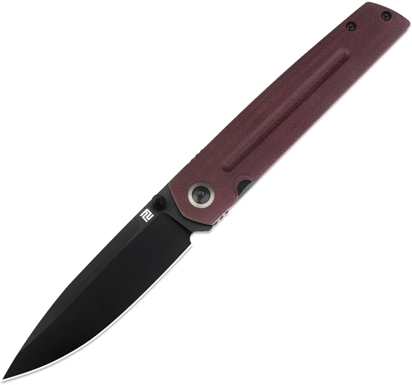 Artisan Sirius Liner Lock Knife Red Micarta (3.5" Black) 1849P-BDRC