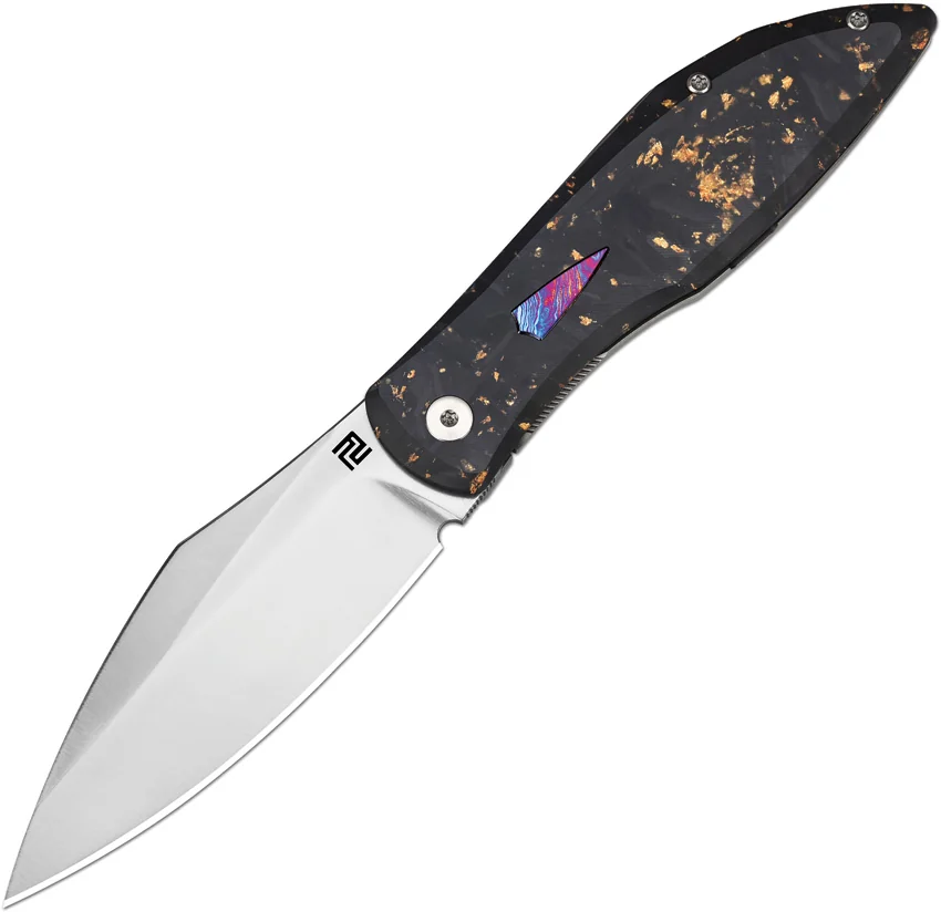 Artisan Cutlery Weyden Frame Lock Knife Ti + Gold Flake CF (3.2" Sand Polish)