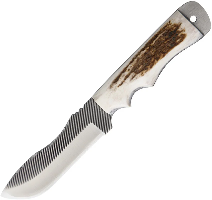 Anza Knives Tracker Fixed Blade Knife Full Stag Handle (5.5" Satin)