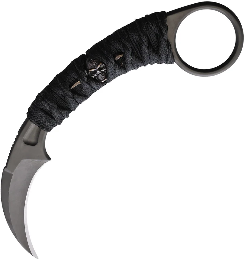 Bastinelli Creations PiKa Karambit Fixed Blade Knife Bronze Menuki (1.63" Black)