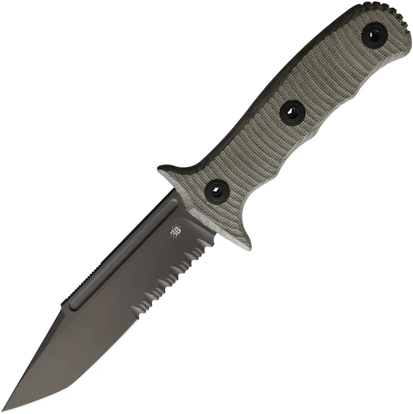 Bastinelli Creations Binome Fixed Blade Knife Green Micarta (5.25" Black Serr)