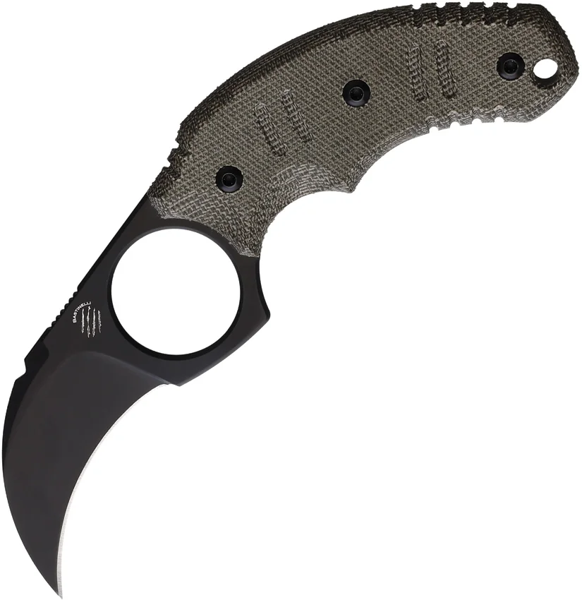 Bastinelli Creations Ligament Karambit Fixed Blade Knife Green Micarta (2" PVD)