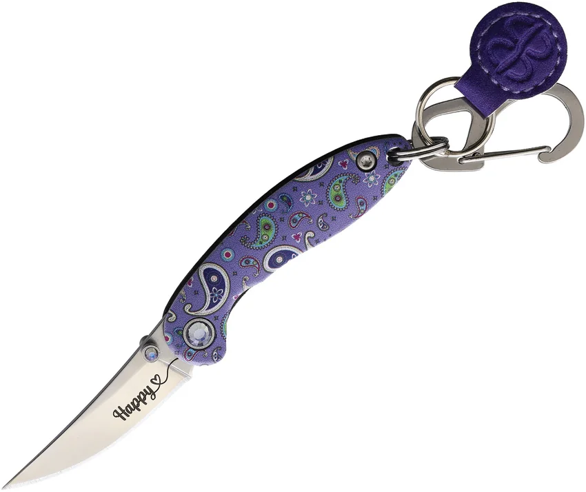 Brighten Blades HAPPY Keychain Frame Lock Knife Paisley Aluminum (1.7" Satin)