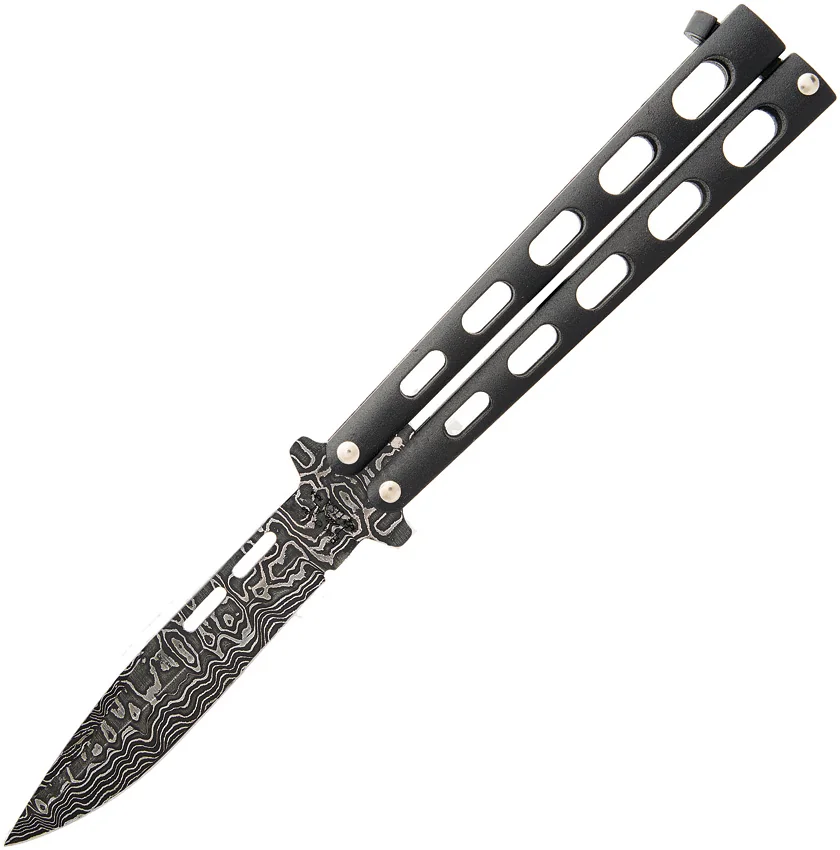 Bear & Son Butterfly Knife Black (4" Damascus) 115D