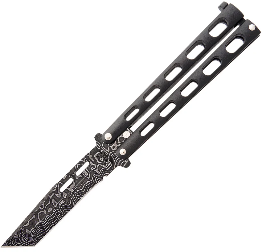 Bear & Son Tanto Butterfly Knife Black (4" Damascus) 115TAND