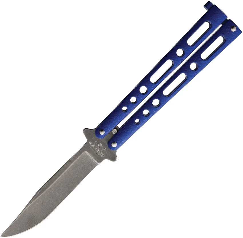 Bear & Son Butterfly Knife Blue Zinc (4" Stonewash)