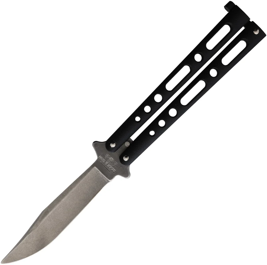 Bear & Son Butterfly Balisong Knife Black Steel (4" Stonewash)