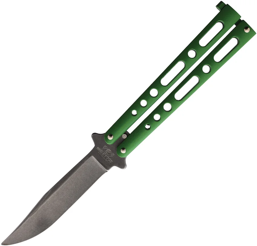 Bear & Son 117 Butterfly Knife Green Zinc (4" Stonewash)