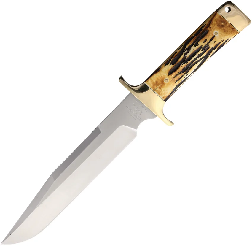 Bear and Son Freedom Fighting Bowie D2 Fixed Blade India Stag Bone (9" Satin)