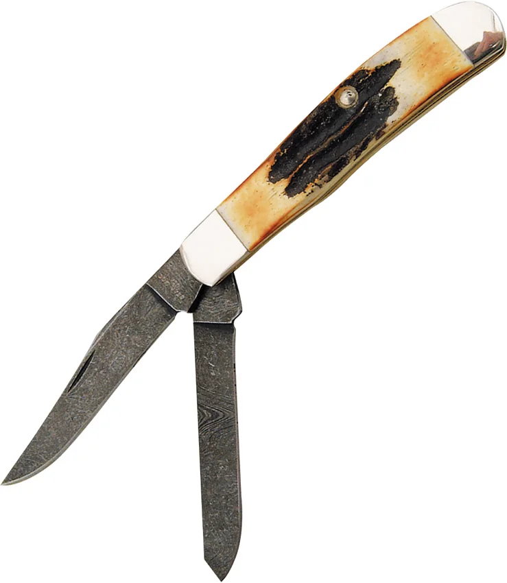 Bear & Son Mini Trapper Genuine India Stag Pocket Knife (2.75" Damascus) 507D