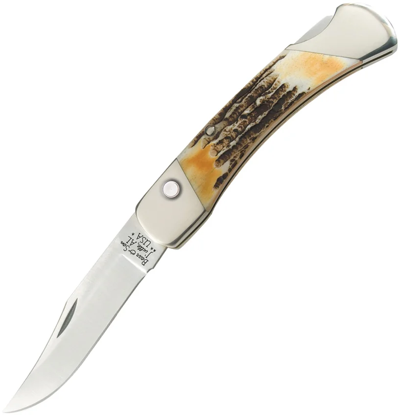 Bear and Son Automatic Lockback Knife Stag Bone (3.5" Satin)