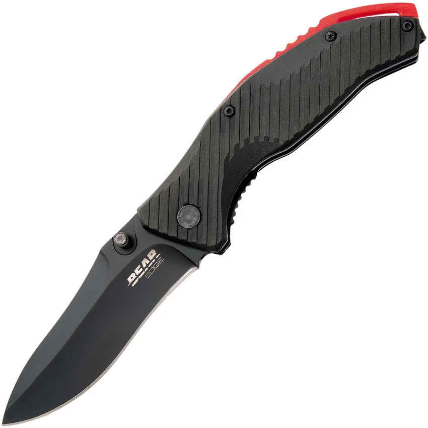 Bear Edge  4.5"  Spring Assisted Knife Black w/ Red Backspacer (4.5" Black)