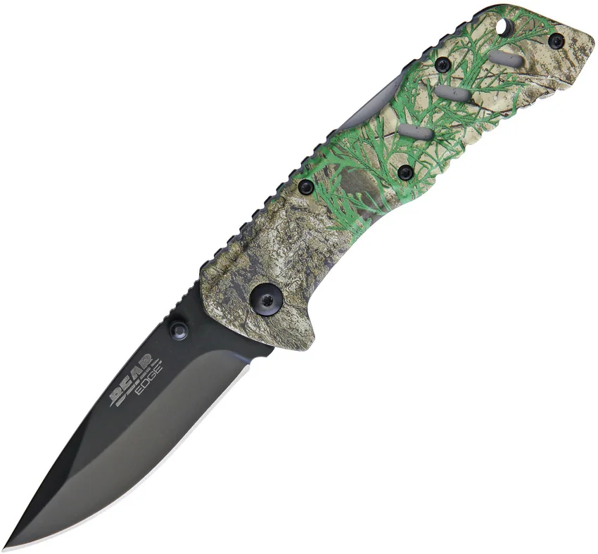Bear Edge Mossy Oak Spring Assisted Knife (3" Black) 61120
