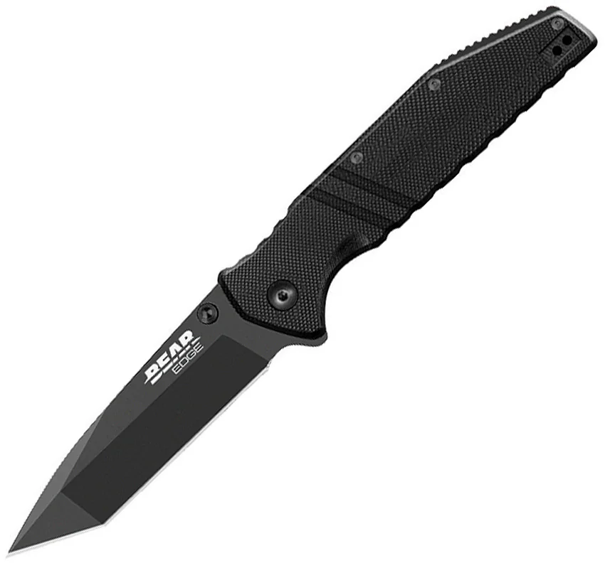 Bear Edge 4.5" Spring Assisted Tanto Knife Black G-10  (3.5" Black)