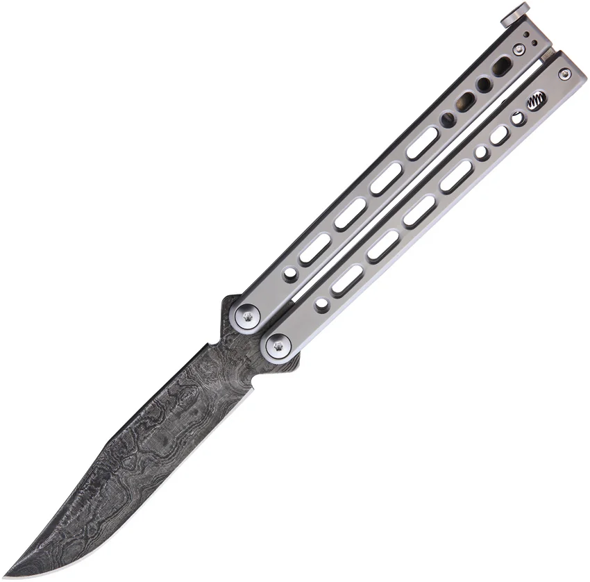 Bear Ops Bear Song VIII Butterfly Knife Clip Point Gray Steel (4.5" Damascus)
