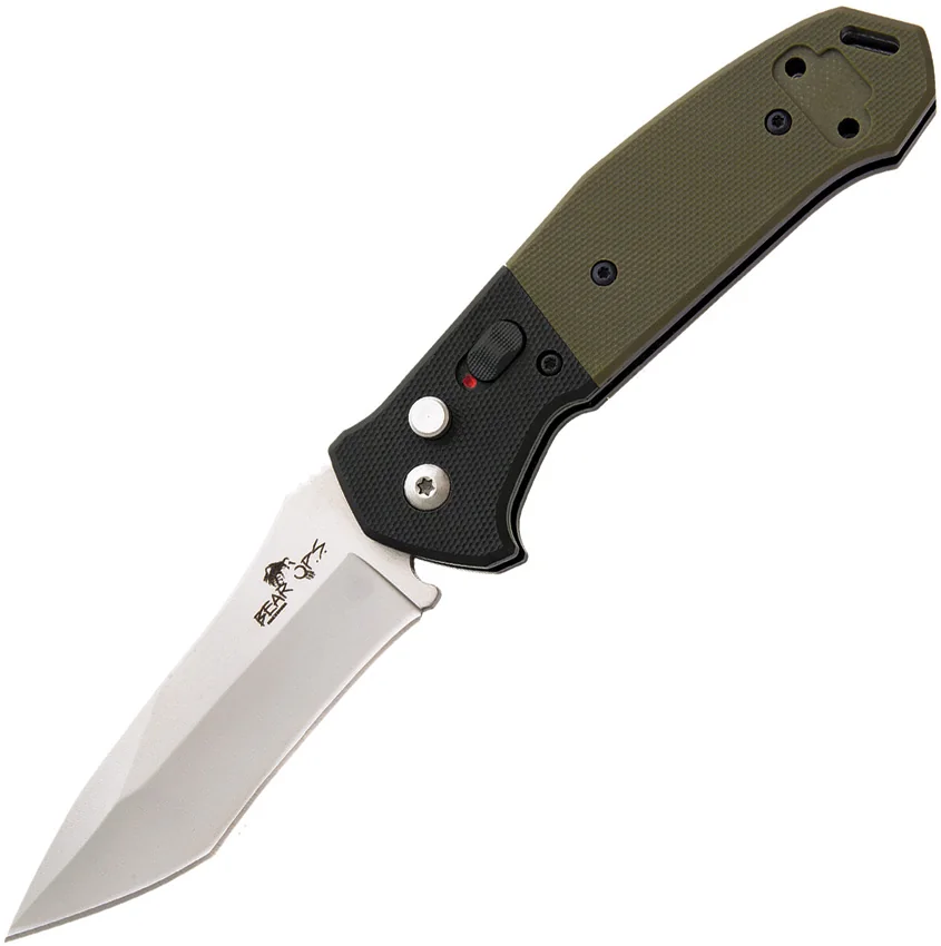 Bear OPS Mini Bold Action V Tanto Auto Knife Black/Green G-10 (3.25" Gray)