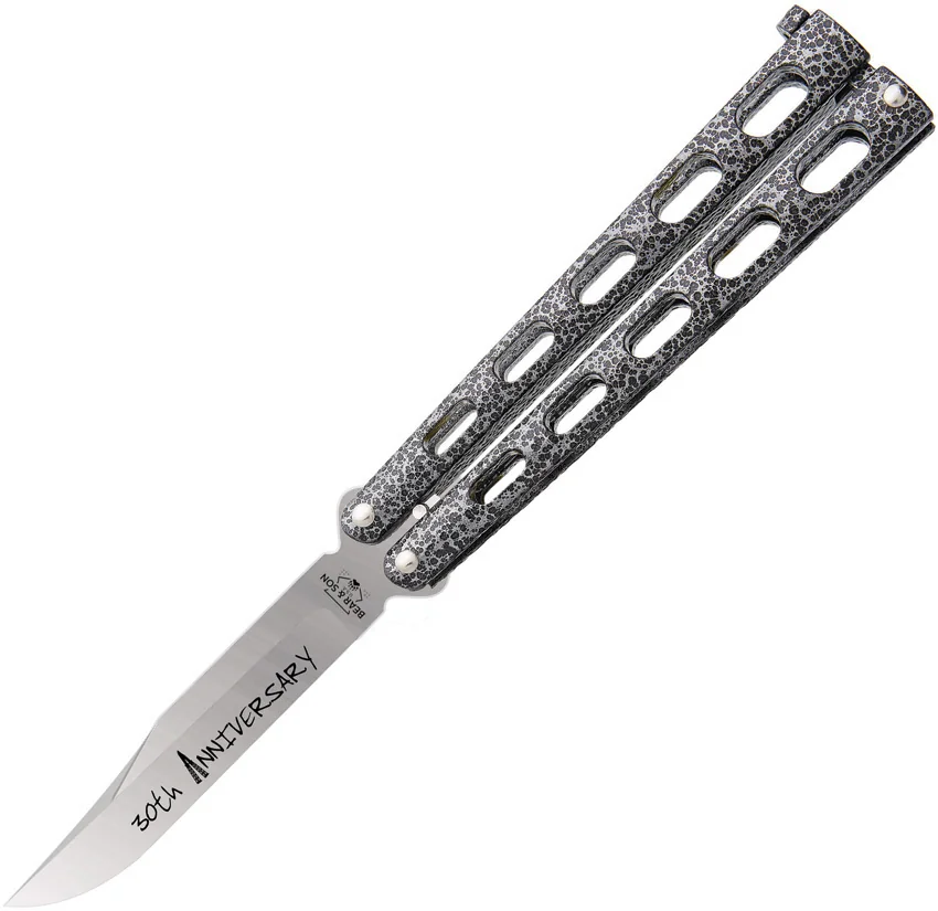 Bear & Son 30th Anniversary 114  Butterfly Knife Silver Vein Zinc (5" Satin)