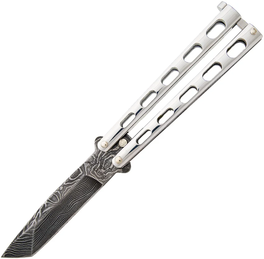 Bear & Son Tanto Butterfly Knife Stainless Steel (4.1" Damascus) SS14AD