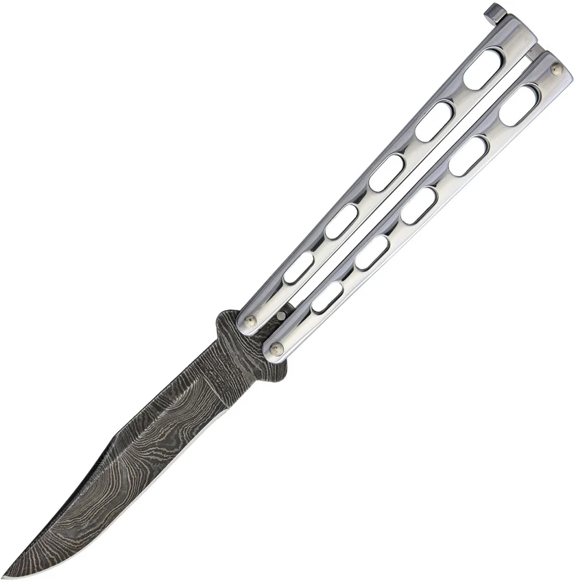Bear &  Son Clip Point Butterfly Knife Stainless Steel  (4.1" Damascus) SS14D