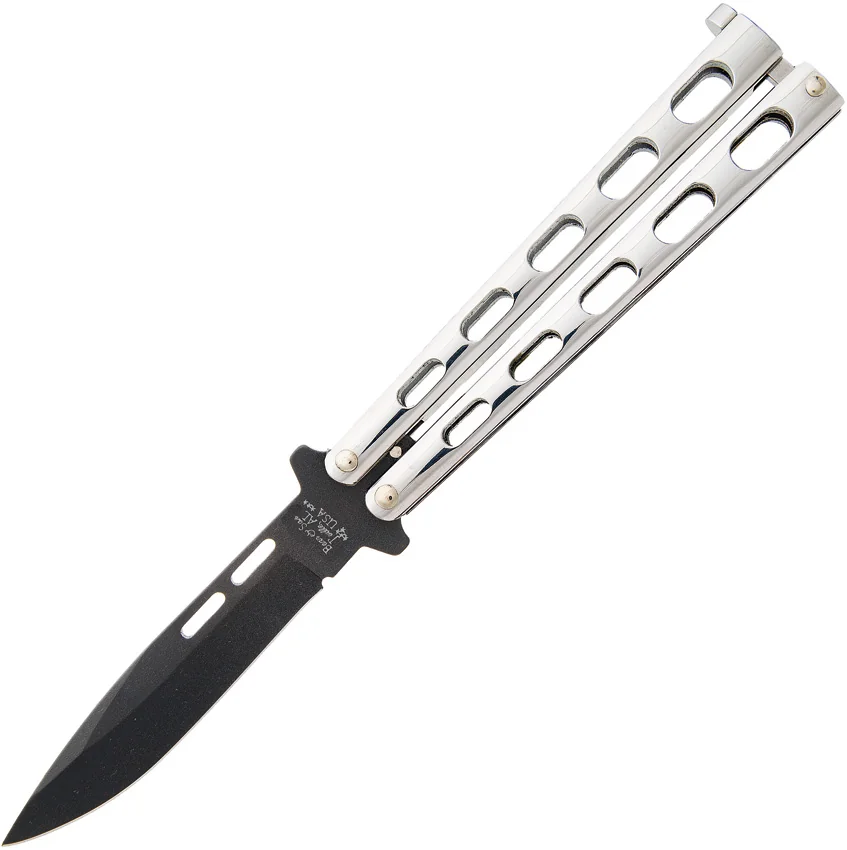Bear &  Son Spear Point Butterfly Knife Stainless Steel (4.1" Black) SS15