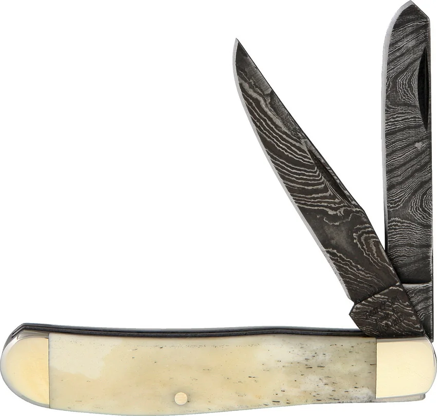 Bear & Son Damascus Mini Trapper Mastodon Ivory Pocket Knife (2.75" Damascus)
