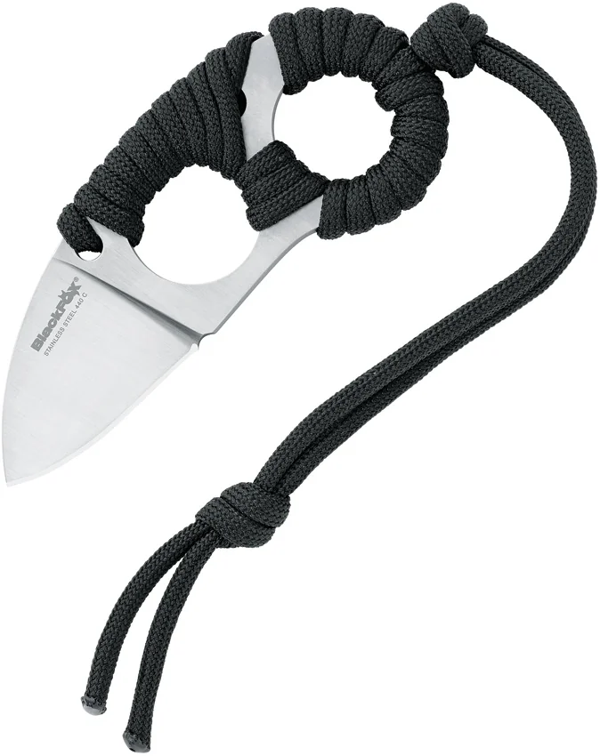 BlackFox Micro Fixed Blade Neck Knife Black Paracord (1.5" Satin) 12FX092