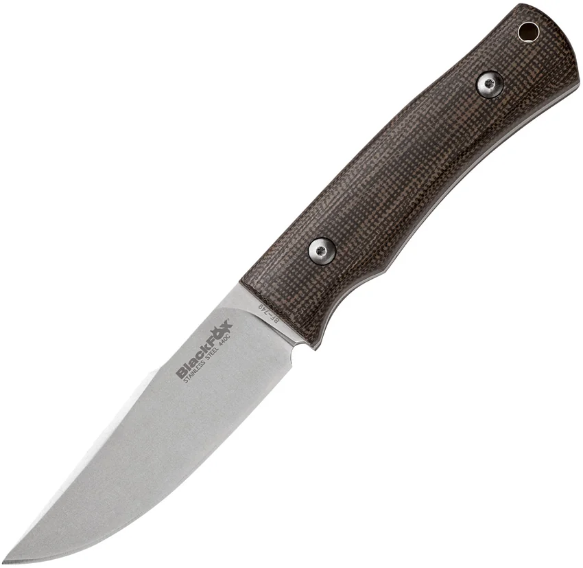 BlackFox Explorator Fixed Blade Knife Brown Linen Micarta (4" Stonewash)