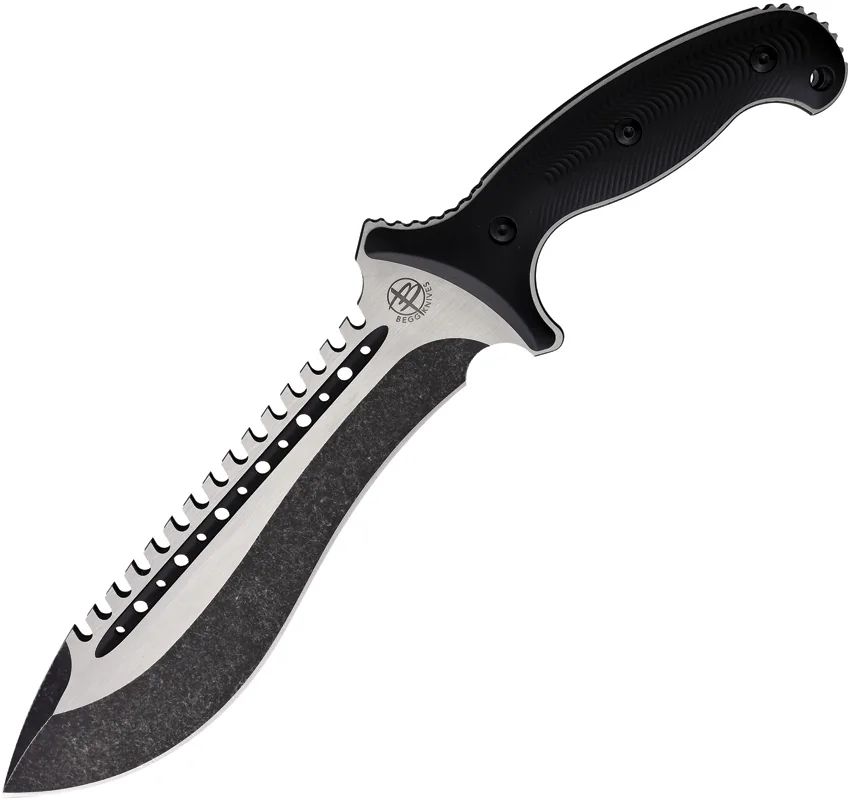 Begg Knives Bolo Sawback Fixed Blade Knife Textured Black Polymer (8" Two-Tone)