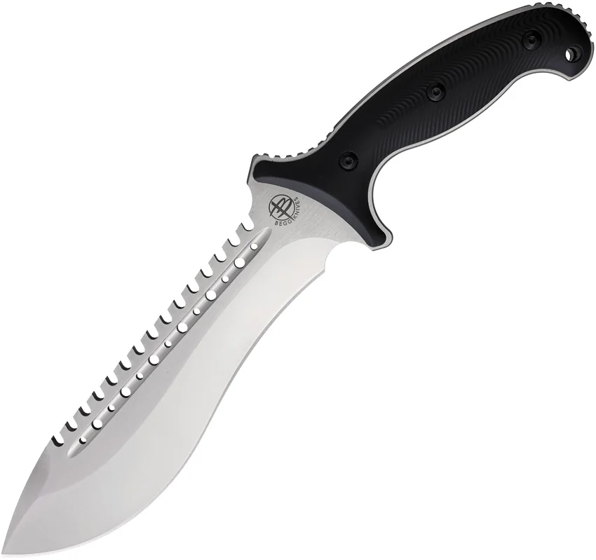 Begg Knives Bolo Sawback Fixed Blade Knife Textured Black Polymer (8" Satin)