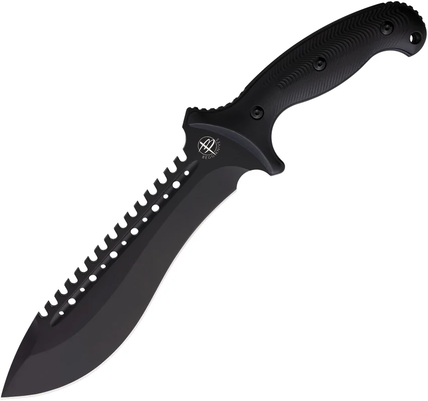 Begg Knives Bolo Sawback Fixed Blade Knife Textured Black Polymer (8" Black)