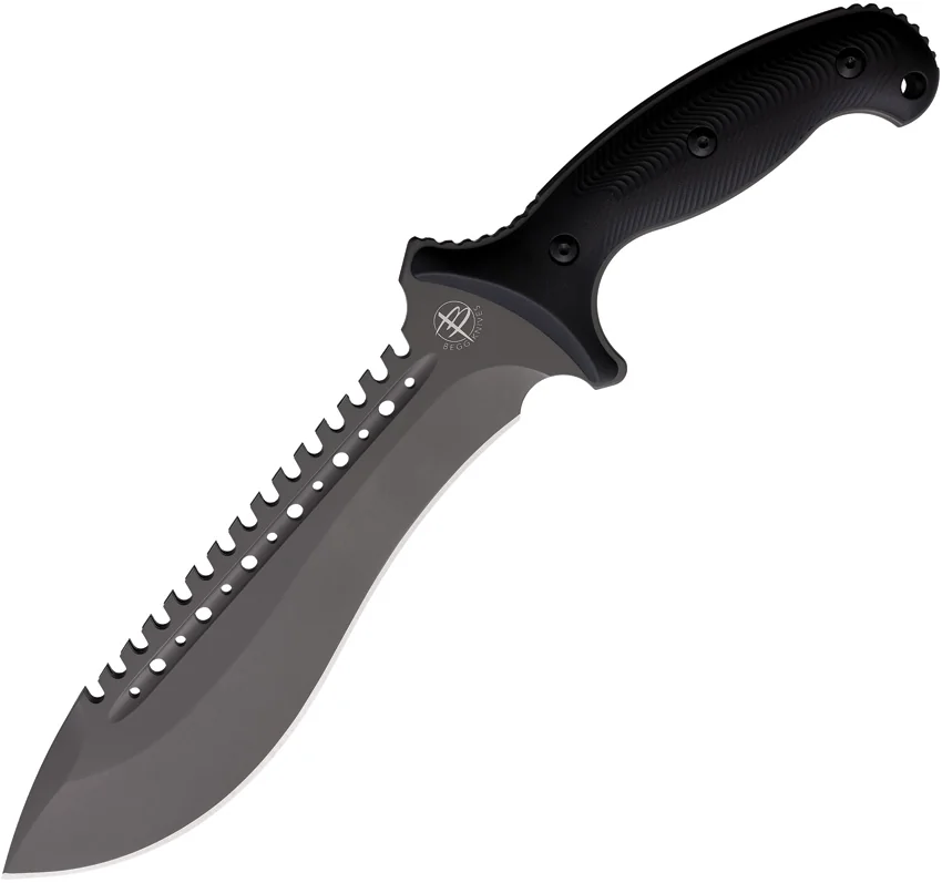Begg Knives Bolo Sawback Fixed Blade Knife Textured Black Polymer (8" Gray)
