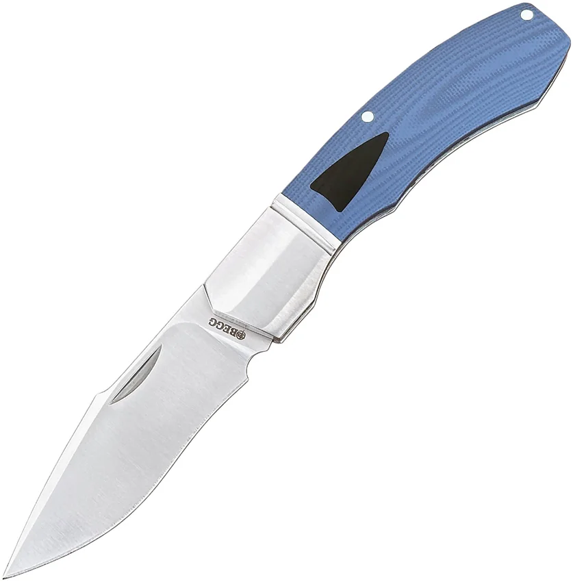 Begg Knives JVO Design Recurve Slip Joint Knife Blue/Black G-10 (4" Satin)