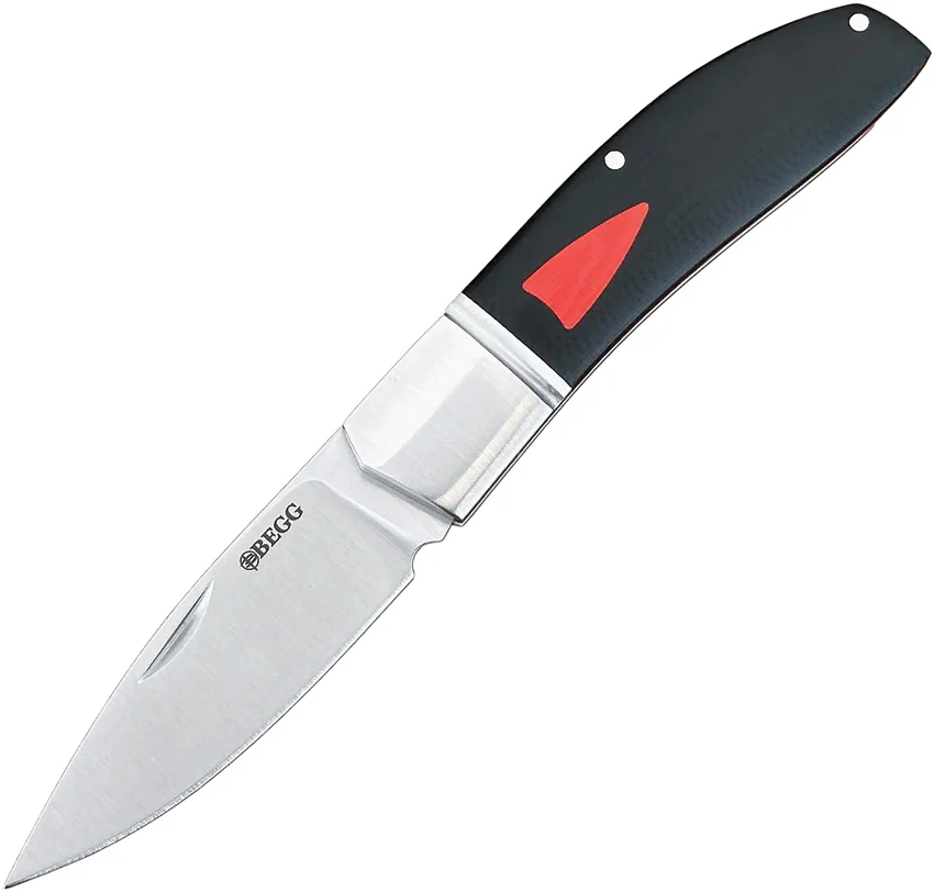 Begg Knives JVO Design Spear Point Slip Joint Knife Black/Red G-10 (3" Satin)
